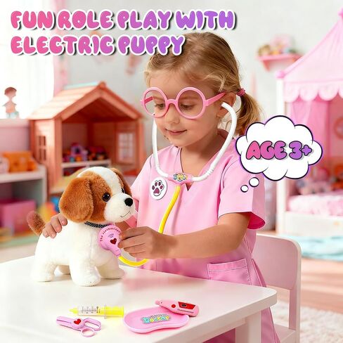 UBeesize Electronic Dog Toy Doctor Kit for Toddlers 3-5, Kids Doctor Play Set with Interactive Plush Dog, Medical Toy Kits and Costume, Pretend Vet Playset for 3 4 5 Year Old Girl Birthday Gifts Pink in Saudi Arabia