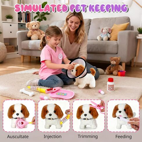 UBeesize Electronic Dog Toy Doctor Kit for Toddlers 3-5, Kids Doctor Play Set with Interactive Plush Dog, Medical Toy Kits and Costume, Pretend Vet Playset for 3 4 5 Year Old Girl Birthday Gifts Pink in Saudi Arabia