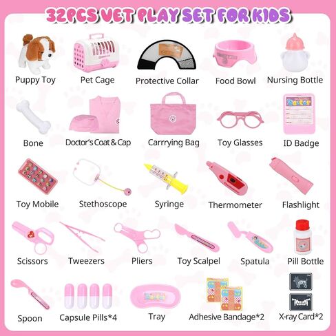 UBeesize Electronic Dog Toy Doctor Kit for Toddlers 3-5, Kids Doctor Play Set with Interactive Plush Dog, Medical Toy Kits and Costume, Pretend Vet Playset for 3 4 5 Year Old Girl Birthday Gifts Pink in Saudi Arabia