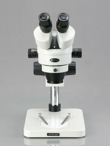 AmScope SM-1BSZ-144S مجهر تكبير ستيريو ثنائي العينين احترافي، عدسات WH10x، تكبير 3.5x-90x، هدف تكبير 0.7X-4.5X، ضوء حلقة LED 144 لمبة، حامل عمود، 110 فولت - 240 فولت، يتضمن 0.5x و2.0x بارلو العدسات in Saudi Arabia