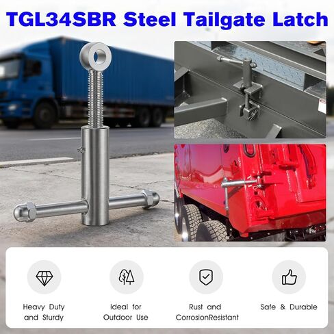 TGL34SBR مجموعة مزلاج الباب الخلفي للشاحنة لإغلاق مزلاج الباب الخلفي للشاحنة وقفل الباب الخلفي ومزلاج مقطورة التفريغ متوافق مع مجموعات الباب الخلفي TGL3410 TGL3410SS TGL3410ST، فضي فولاذي in Kuwait