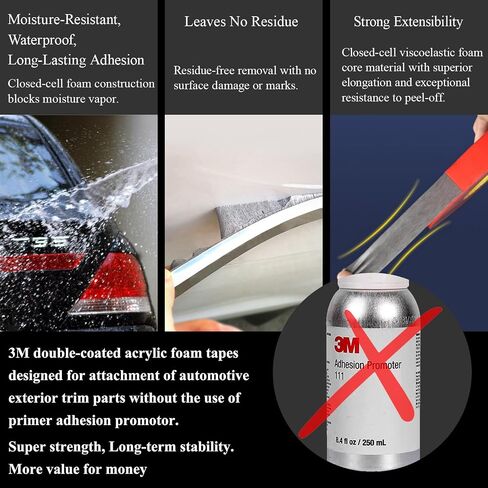 Double Sided Tape Automotive Heavy Duty Made of 3M Acrylic Foam Adhesive Cars Exterior Mounting Tapes Primerless for Attaching Auto Attachment Side Moldings Trim Emblems to Vehicles (16.4 ft, 0.24in) in Saudi Arabia