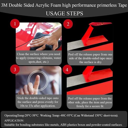 Double Sided Tape Automotive Heavy Duty Made of 3M Acrylic Foam Adhesive Cars Exterior Mounting Tapes Primerless for Attaching Auto Attachment Side Moldings Trim Emblems to Vehicles (16.4 ft, 0.24in) in Saudi Arabia