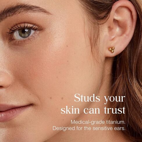 Tini Lux | Hypoallergenic Earrings | Pure Titanium Layla Dome Studs | Gold | Titanium Stud Earrings for Women | Earrings Studs, Sensitive Ears, Trendy Womens Earring Set in Saudi Arabia