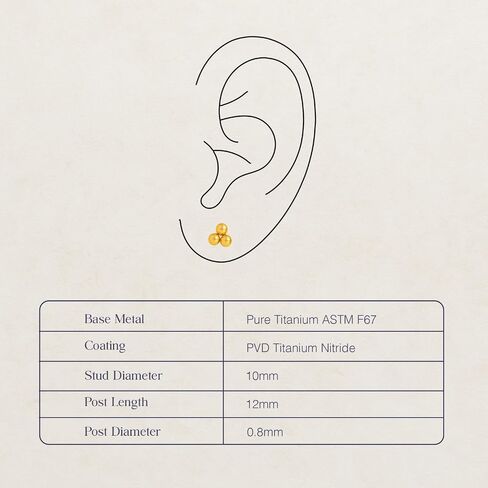 Tini Lux | Hypoallergenic Earrings | Pure Titanium Layla Dome Studs | Gold | Titanium Stud Earrings for Women | Earrings Studs, Sensitive Ears, Trendy Womens Earring Set in Saudi Arabia