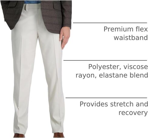 J.M. Haggar Men's 4-Way Stretch Straight Fit Flat Front Dress Pant, Natural, 30x30 in Saudi Arabia