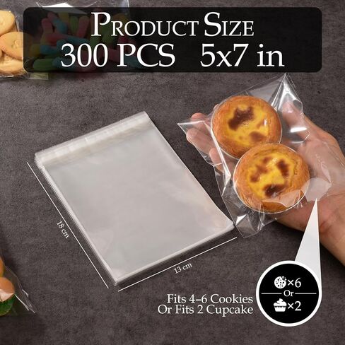 CUZAFO 300 PCS 5X7 inch Clear Self Sealing Cellophane Bags，Resealable Cookie，Candy Bag in Saudi Arabia