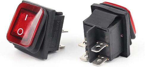 مفتاح متأرجح مقاوم للماء، زر ضغط للتشغيل والإيقاف ذو 4 دبابيس، إضاءة LED حمراء، غطاء أسود، عبوتان in Saudi Arabia