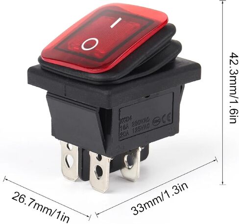 مفتاح متأرجح مقاوم للماء، زر ضغط للتشغيل والإيقاف ذو 4 دبابيس، إضاءة LED حمراء، غطاء أسود، عبوتان in Saudi Arabia