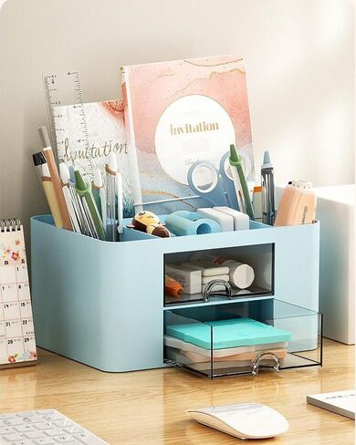 Office Desk Organizer with 3 Drawers Multi-Functional Desktop Pen Pencil Case Storage Box,Desktop Organizer for Office Home Supplies White LCC570-02 in Saudi Arabia