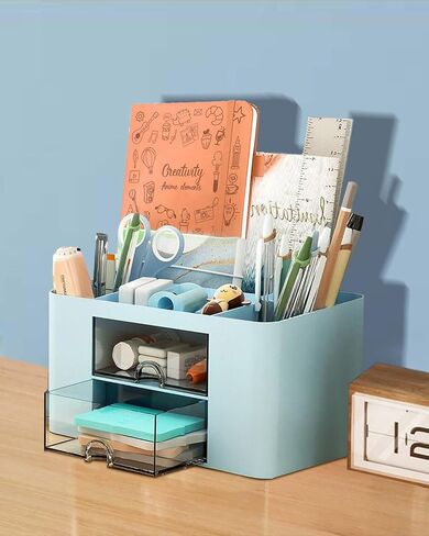 Office Desk Organizer with 3 Drawers Multi-Functional Desktop Pen Pencil Case Storage Box,Desktop Organizer for Office Home Supplies White LCC570-02 in Saudi Arabia