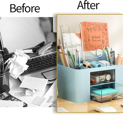 Office Desk Organizer with 3 Drawers Multi-Functional Desktop Pen Pencil Case Storage Box,Desktop Organizer for Office Home Supplies White LCC570-02 in Saudi Arabia