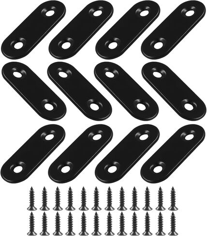 12Pcs 4 Inch Straight Bracket Stainless Steel Brace, Flat Mending Plate Fixing Bracket Connector with Screw for Cabinet Furniture Joining Plate, Black in Kuwait