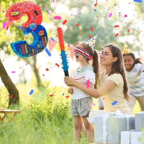 حزمة بيناتا العنكبوت رقم 3 مع قصاصات بينياتا معصوب العينين مقاس 16 بوصة لتزيين حفلات أعياد الميلاد والاحتفال بالذكرى السنوية هدية لحفلات العنكبوت للأطفال، 16 × 11.6 × 2.4 بوصة in Kuwait