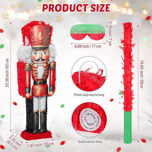 Poen 25.59 بوصة عيد الميلاد كسارة البندق Piñata مجموعة كبيرة كسارة البندق Piñata مع معصوب العينين، الخفافيش والقصاصات لعيد الميلاد عيد الميلاد عطلة الطرف تفضل الزينة حامل الحلوى الملحقات لعبة الطرف (الأحمر) in Kuwait