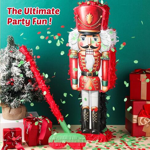 Poen 25.59 بوصة عيد الميلاد كسارة البندق Piñata مجموعة كبيرة كسارة البندق Piñata مع معصوب العينين، الخفافيش والقصاصات لعيد الميلاد عيد الميلاد عطلة الطرف تفضل الزينة حامل الحلوى الملحقات لعبة الطرف (الأحمر) in Kuwait