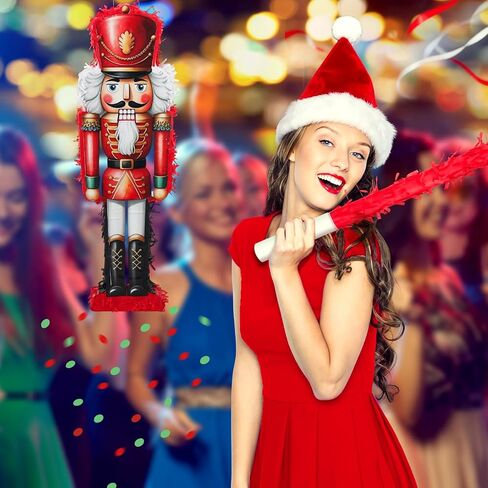 Poen 25.59 بوصة عيد الميلاد كسارة البندق Piñata مجموعة كبيرة كسارة البندق Piñata مع معصوب العينين، الخفافيش والقصاصات لعيد الميلاد عيد الميلاد عطلة الطرف تفضل الزينة حامل الحلوى الملحقات لعبة الطرف (الأحمر) in Kuwait