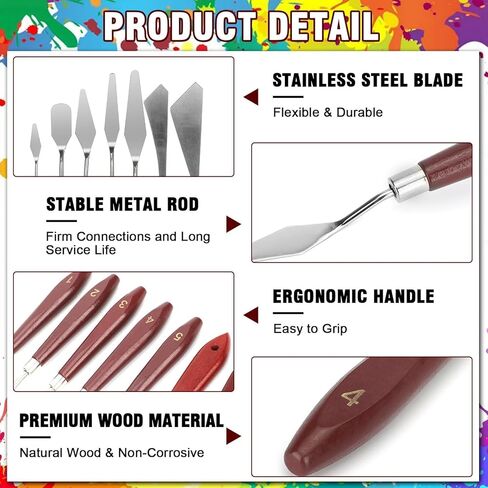 مجموعة سكاكين لوحة EEEKit مكونة من 15 قطعة، سكاكين ملعقة من الفولاذ المقاوم للصدأ مع كاشطات بلاستيكية، سكين منصة للرسم على القماش الزيتي من الأكريليك in Kuwait