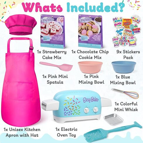 Ultimate Easy Baking Oven Bundle For Kids With 10 Items - Oven, 2 Refill Mixes, Apron, Hat, Bowl, Spatula, Whisk, Baking Pan & Tool (Gifted Green Baker Bundle) in Saudi Arabia