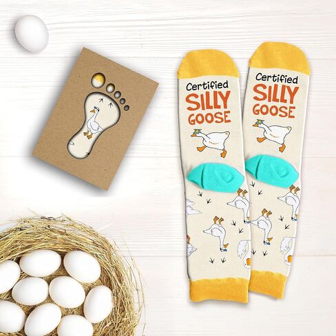 Goose Socks - Silly Goose On The Loose, Funny Christmas Socks For Women, Novelty Giant Funny Design, Mother Goose Themed Gifts For Women, Ideal For Christmas Gifts in Saudi Arabia