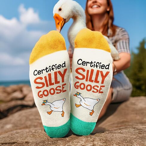 Goose Socks - Silly Goose On The Loose, Funny Christmas Socks For Women, Novelty Giant Funny Design, Mother Goose Themed Gifts For Women, Ideal For Christmas Gifts in Saudi Arabia