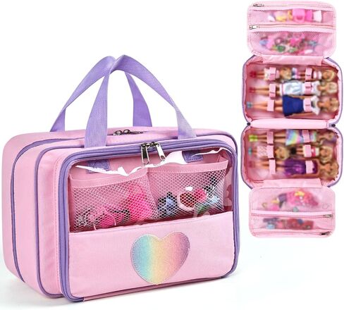Carrying Case Compatible with Barbie Dolls 12-Inch/6-inch, All-in-One Organizer Holds 6-12 Dolls & Accessories，Large Doll Travel Case with Handle, Bag Only (PINK) in Saudi Arabia
