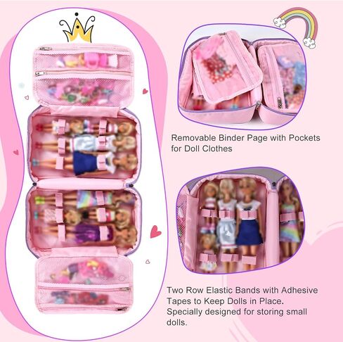 Carrying Case Compatible with Barbie Dolls 12-Inch/6-inch, All-in-One Organizer Holds 6-12 Dolls & Accessories，Large Doll Travel Case with Handle, Bag Only (PINK) in Saudi Arabia