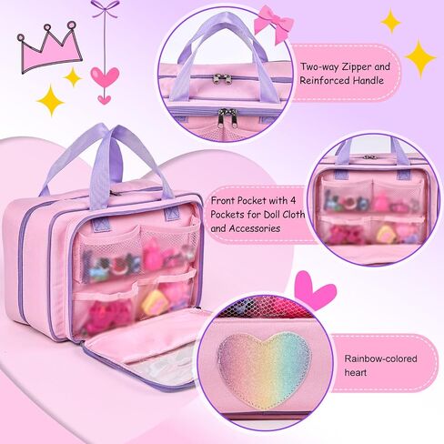 Carrying Case Compatible with Barbie Dolls 12-Inch/6-inch, All-in-One Organizer Holds 6-12 Dolls & Accessories，Large Doll Travel Case with Handle, Bag Only (PINK) in Saudi Arabia