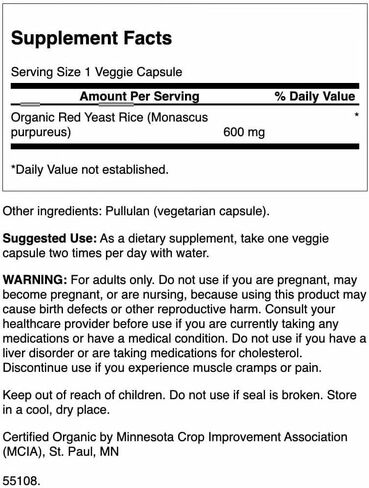Swanson Made with Organic Traditional Red Yeast Rice 600 Milligrams 60 Veg Capsules in Saudi Arabia