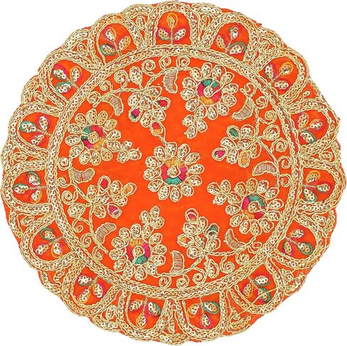 مجموعة دائرية مكونة من 4 قطع من قماش بوجا المخملي، قطعة قماش مزخرفة من آسان مع أعمال تسلسلية لمهرجان بوجا التقليدي الهندي متعدد الأغراض، عنصر ومقال (الحجم: - 8 بوصة × 8 بوصة) in Kuwait