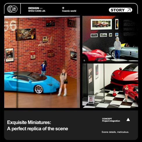 1:64 Scale Die-Cast Car Display Stand. Suitable for Hot Wheels, Matchbox, and Similar die-cast car Models. Setting and Lighting: Parking Lot (Red Brick Exhibition Hall) in Saudi Arabia