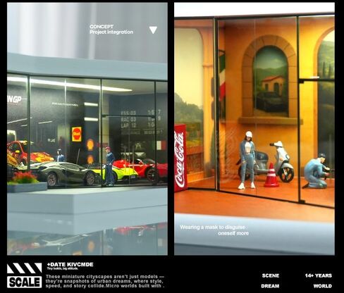 1:64 Scale Die-Cast Car Display Stand. Suitable for Hot Wheels, Matchbox, and Similar die-cast car Models. Setting and Lighting: Parking Lot (Red Brick Exhibition Hall) in Saudi Arabia