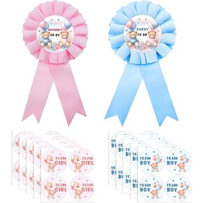 42 PCS Bear Gender Reveal Decorations - TrinhGuo Bear Gender Reveal Ideas, Decoracion para Revelacion De Sexo De Bebe, Mommy & Daddy to Be Badge Pins and Team Boy Or Girl Stickers (Blue & Pink) in Saudi Arabia