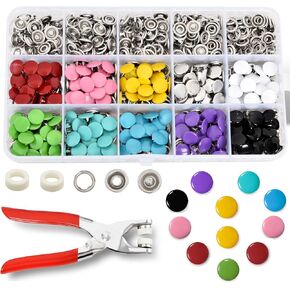 مجموعة XLYAXOP 200 مجموعة أزرار كبس مع أداة تثبيت كماشة ضغط، 803 قطعة 9.5 مم أزرار كبس معدنية للنسيج والخياطة في 10 ألوان ثابتة، أزرار كبس متينة للأعمال اليدوية والملابس in Kuwait