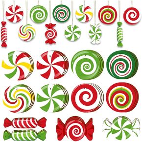 33pcs Christmas Decorations Candy Tree Ornaments - Colorful Candy Cane Lollipop Peppermint Hanging Christmas Ornaments for Christmas Tree Winter New Year Party Decor, Candy Themed Party Supplies in Kuwait