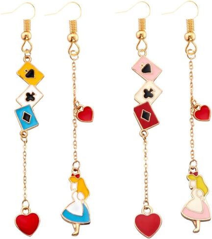 أقراط لزي أليس - أقراط من المينا إكسسوارات المجوهرات التنكرية لأزياء أليس التنكرية - النساء والرجال لتزيين حفلات الهالوين وهدايا عيد الميلاد (أ) in Kuwait