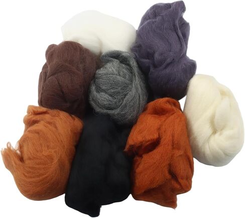 Verkelly 8 Colors Needle Felting Wool Set – 10g Each Pack of Roving Yarn, 2.8 Oz Fiber Wool for DIY Hand Spinning, Crafting(Black, White, Grey and Brown) in Saudi Arabia