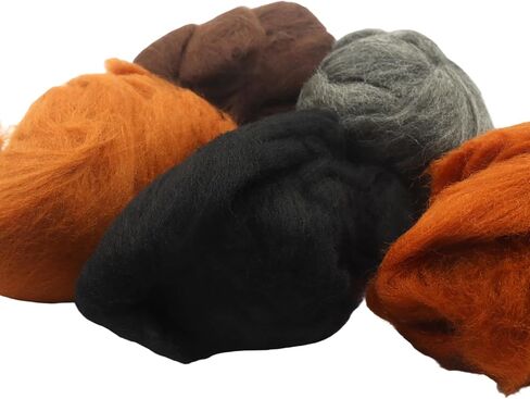 Verkelly 8 Colors Needle Felting Wool Set – 10g Each Pack of Roving Yarn, 2.8 Oz Fiber Wool for DIY Hand Spinning, Crafting(Black, White, Grey and Brown) in Saudi Arabia