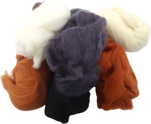 Verkelly 8 Colors Needle Felting Wool Set – 10g Each Pack of Roving Yarn, 2.8 Oz Fiber Wool for DIY Hand Spinning, Crafting(Black, White, Grey and Brown) in Saudi Arabia