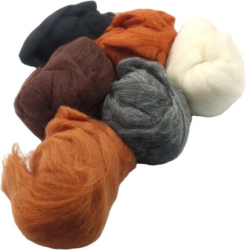 Verkelly 8 Colors Needle Felting Wool Set – 10g Each Pack of Roving Yarn, 2.8 Oz Fiber Wool for DIY Hand Spinning, Crafting(Black, White, Grey and Brown) in Saudi Arabia