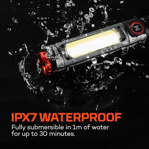 NEBO Big Larry Work Light, 600 Lumen Flashlight with COB Work Light, Pocket Clip Magnetic Base for Hands-Free Lighting, Portable COB LED Dimmable Flashlight, Hazard Light-Red in Saudi Arabia