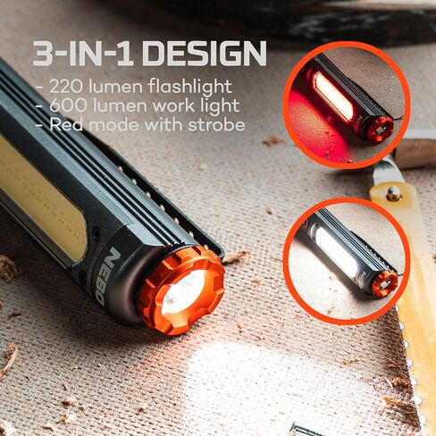 NEBO Big Larry Work Light, 600 Lumen Flashlight with COB Work Light, Pocket Clip Magnetic Base for Hands-Free Lighting, Portable COB LED Dimmable Flashlight, Hazard Light-Red in Saudi Arabia