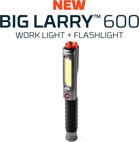 NEBO Big Larry Work Light, 600 Lumen Flashlight with COB Work Light, Pocket Clip Magnetic Base for Hands-Free Lighting, Portable COB LED Dimmable Flashlight, Hazard Light-Red in Saudi Arabia