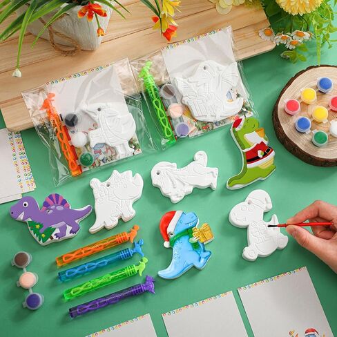 Soulchen 24 Sets Christmas Snowman Plaster Ceramics to Paint Kits Christmas Painting Kit for Kid with Bubble Wand Paint Your Own Ceramic Painting Xmas Birthday Goodie Bag Paintable Gift Prize Girl Boy in Saudi Arabia