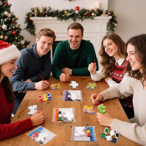 Soulchen 24 Sets Christmas Snowman Plaster Ceramics to Paint Kits Christmas Painting Kit for Kid with Bubble Wand Paint Your Own Ceramic Painting Xmas Birthday Goodie Bag Paintable Gift Prize Girl Boy in Saudi Arabia