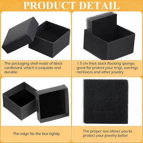Landical 300 Pcs Cardboard Jewelry Boxes 2 x 2 x 1.2 Inch Small Gift Boxes for Jewelry Square Earring Ring Box with Foam Cushion Insert for Necklace Bracelets Bangles Displaying, Black in Saudi Arabia