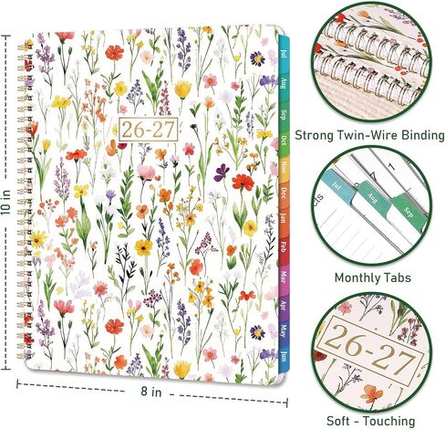 مخطط 2026-2027 - مخطط 9 × 11 بوصة أسبوعيًا وشهريًا 2026-2027، من يوليو 2026 إلى يونيو 2027، تقويم أكاديمي مع علامات تبويب، ربط بسلك مزدوج، جيب داخلي، ورق سميك ممتاز in Kuwait