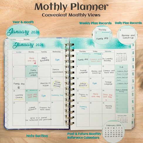 2026 Academic Planner, Jan. 2026 – Dec. 2026 Happy Planner, A5(6.3" x 8.5") Weekly And Monthly Calendar Planning Book, Hardcover Daily Agenda Book With Tabs, School Organizer For Student Teacher (A) in Saudi Arabia