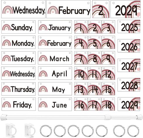 Flip Calendar Bulletin Board Set Classroom Decorations for Whiteboard with Adjustable Flip Calendar Rod Holder Date Cards Days of The Week for Classroom School Supplies(Rustic) in Saudi Arabia