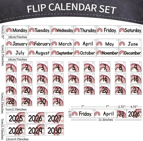 Flip Calendar Bulletin Board Set Classroom Decorations for Whiteboard with Adjustable Flip Calendar Rod Holder Date Cards Days of The Week for Classroom School Supplies(Rustic) in Saudi Arabia